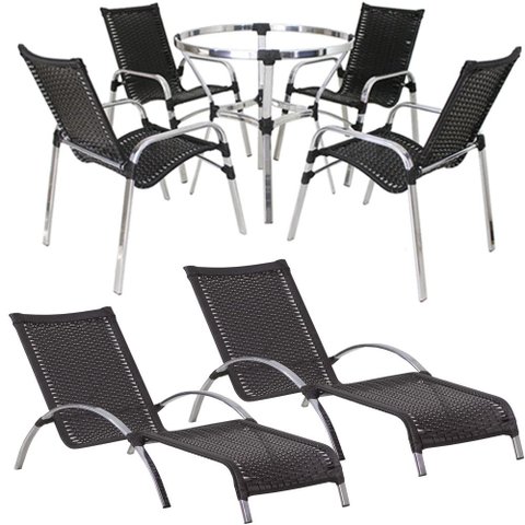 Kit 4 Cadeiras e Mesa de Centro e 2 Espreguiçadeiras e Mesa em Alumínio Trama Original