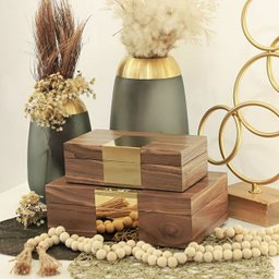 Conjunto 2 Caixas de Madeira com Detalhe em Metal Dourado FR0078 BTC - 3
