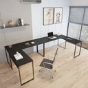 Ver imagem 1 de Conjunto 2 Mesas de Escritório em L Estilo 1,50MX1, Kuadra 150cm Yescasa Preto Ônix