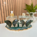 Ver imagem 2 de Platter Pedra Ágata Verde de 20 À 24cm com Banho de Ouro na Borda