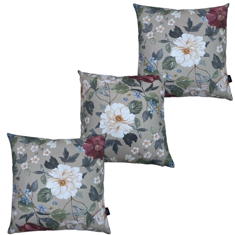 Kit 3 Capas de Almofada Impermeável Estampa Digital 100% Algodão Flor Branca Vinho 43CMX43CM
