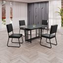 Ver imagem 1 de Conjunto Sala de Jantar Mesa 120x90cm Base Pérola Tampo MDF Laca com Vidro Napoli Preto