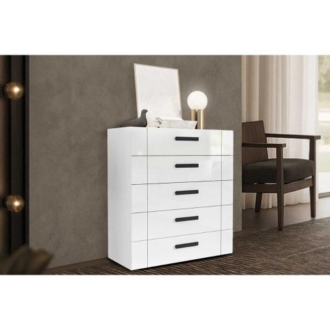 Cômoda de Quarto Lisboa C/ 5 Gavetas Branco - Politorno
