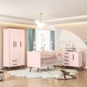 Ver imagem 1 de Conjunto Infantil Orion Berço Mini Cama Guarda Roupa Cômoda 4 Portas 6 Gavetas Rosa Qmovi