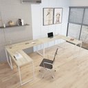 Ver imagem 1 de Conjunto 2 Mesas de Escritório em L Estilo 1,50MX1, Kuadra 150cm Carvalho e Branco Marrom