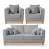 Kit Sofá 3 Lugares e 2 Poltronas Beny Viena com Almofadas Decorativa Linho Cinza - Madeira Prima Dec - 1