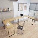 Ver imagem 1 de Conjunto 2 Mesas de Escritório em L Estilo 1,50MX1, Kuadra 150cm Lâmina Mel Marrom