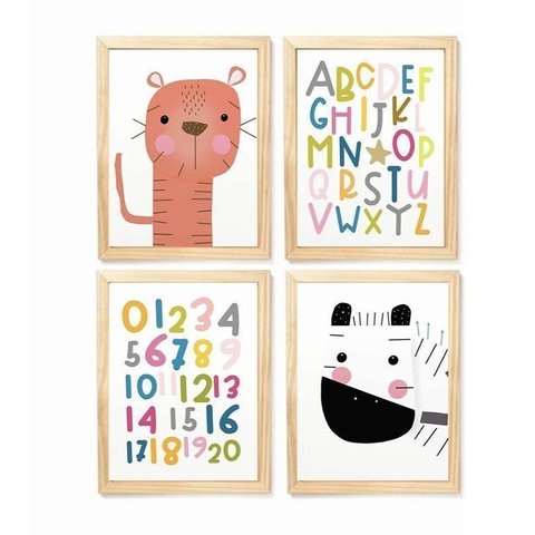 Kit Quadro Safari Alfabeto e Número Decorativo Infantil Quarto Criança Bebê Enxoval Infantil