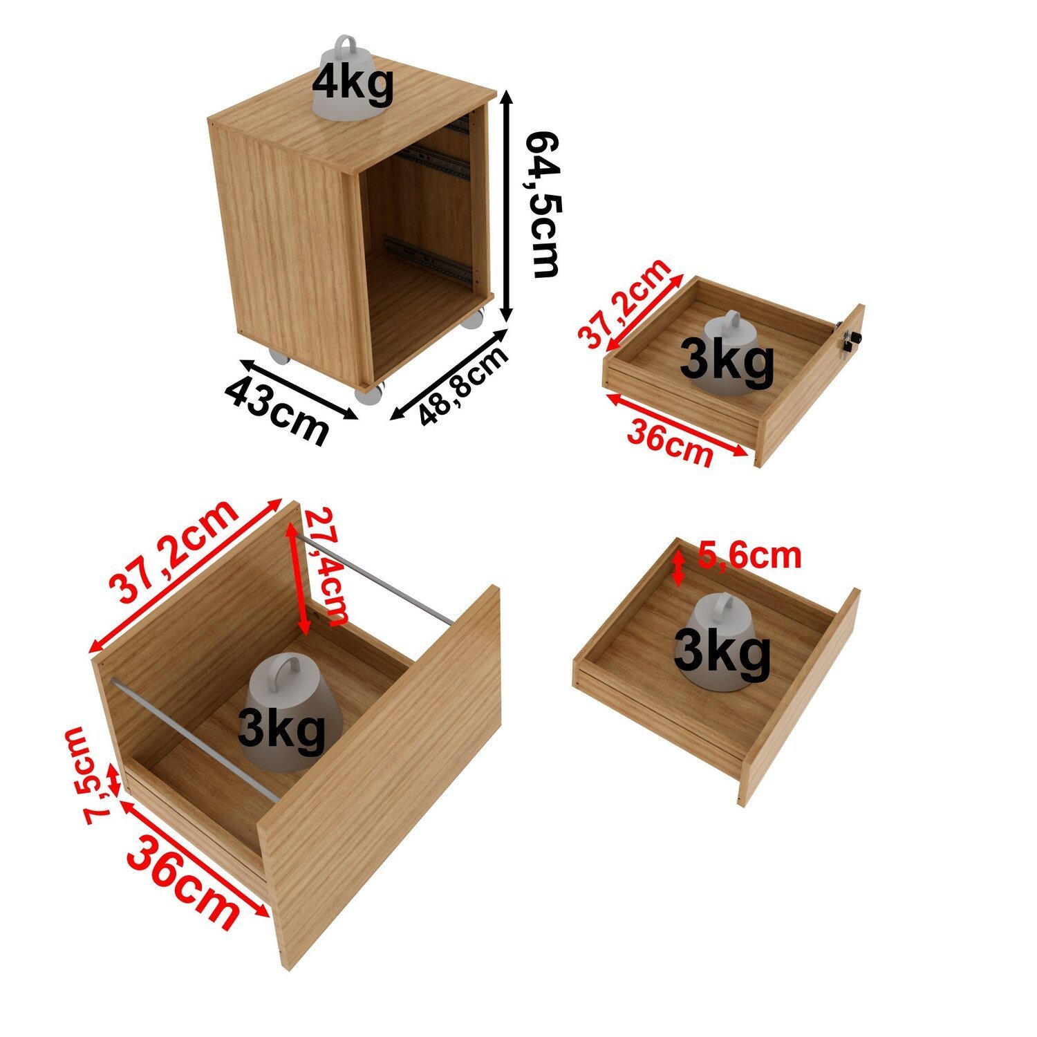 Gaveteiro Arquivo 48,8x64,5cm com Chave e Rodízio ME4148 - 6