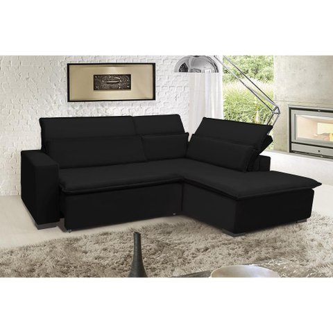 Sofá Istambul 2.60x1.90m Retrátil e Reclinável com Chaise - Preto