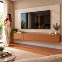 Ver imagem 4 de Rack Suspenso e Painel 1,80m para TV até 75 Polegadas com 2 Portas Basculantes Freijó Marmore