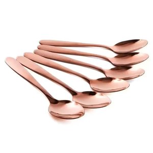 Conjunto 6pçs Colheres de Mesa Inox Rose Gold Luxo Rústico