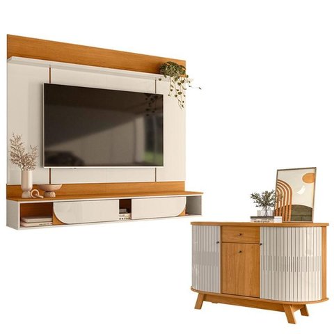 Painel para Tv Aura com Aparador para Sala Buffet Monza Cinamomo Off White - Madetec