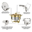 Ver imagem 5 de Rechaud Dourado Redondo Banho Maria Gourmet Aço Inox 8 Litros com Tampa de Vidro - Brinovar