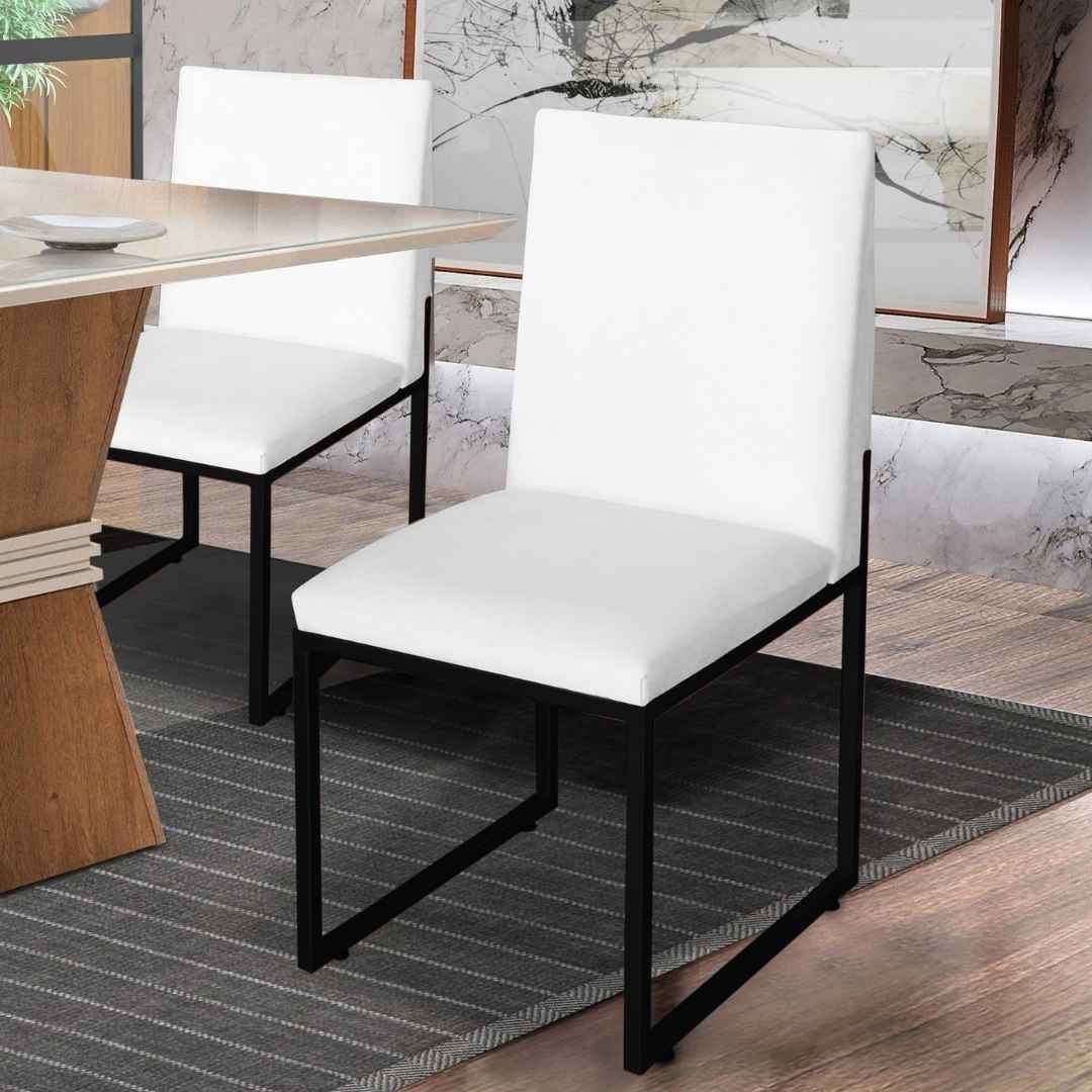 Cadeira Para Sala de Jantar Trendy Base Metálica Preto Corino Branco - Móveis Mafer - 4