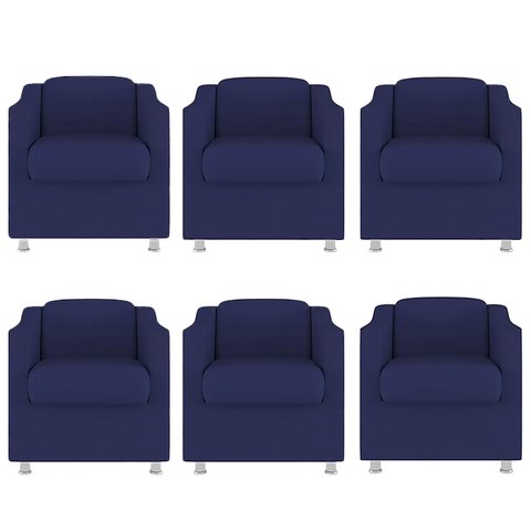 Kit 6 Poltronas Decorativa Bia Suede Azul Marinho - Twdecora
