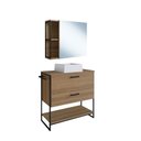 Ver imagem 3 de Kit Banheiro Gabinete com Cuba e Armário Suspenso com Espelho 1 Porta 2 Prateleiras Metal e MDP Mel