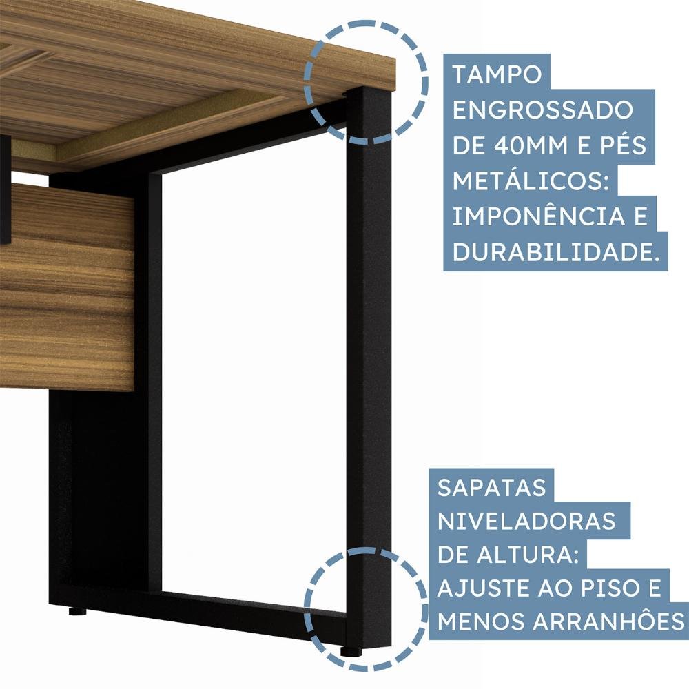 Mesa Extensível 1,70m a 1,92m C/ Gaveteiro Pé Metal Ng Pr F5 Cor:nogal com Preto - 7