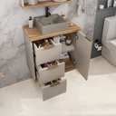 Ver imagem 3 de Conjunto de Banheiro Completo com Gabinete, Cuba e Espelheira 57cm Belfast Bege/Nude