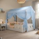 Ver imagem 1 de Cama Casinha Montessoriana Isa em MDF + Voal Azul para Quarto Infantil - Branco
