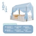 Ver imagem 2 de Cama Casinha Montessoriana Isa em MDF + Voal Azul para Quarto Infantil - Branco