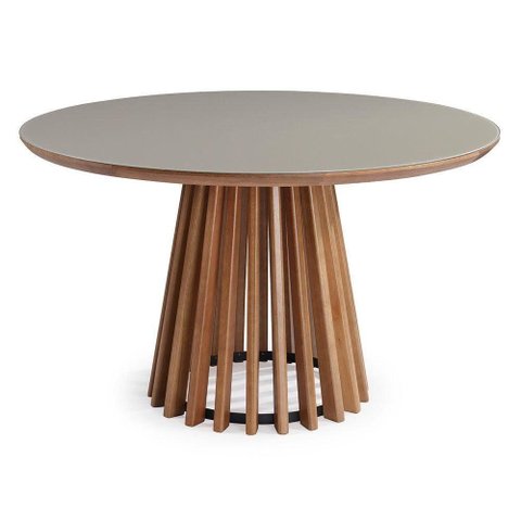 Mesa de Jantar Michigan 4 Lugares Redonda Tampo Vidro 130cm Amadeirado Espaço Casa & Jardim