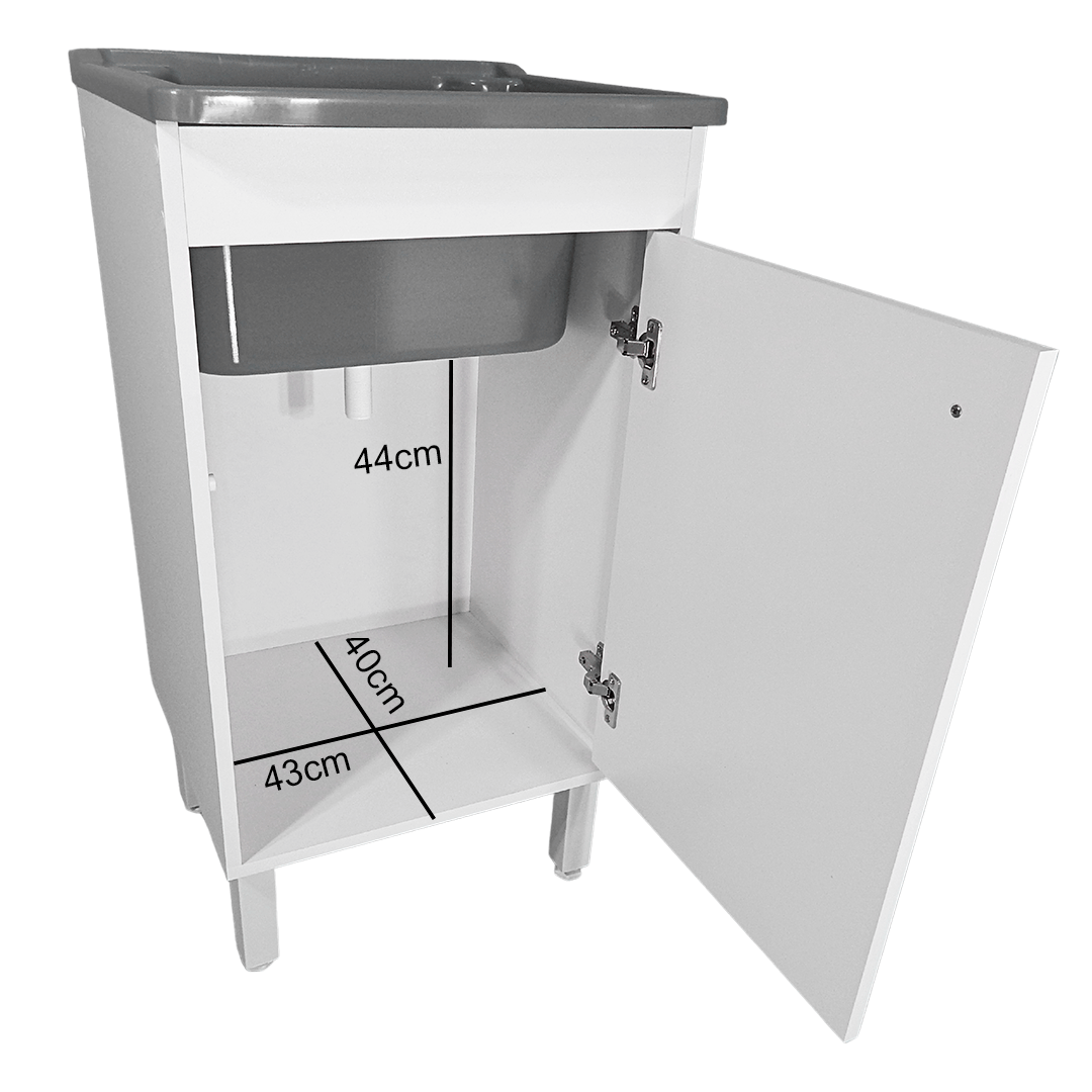 Tanque 26l com Gabinete 46cm 1 Porta + Sifão Entregue Montado - 3