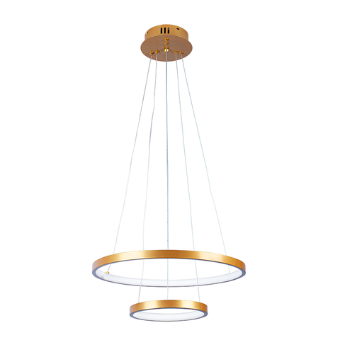 Lustre Pendente Moderno 2 Anéis 20 e 40cm Arco Ring Led 29w 6500k:dourado - Luz Branca Fria 6500k
