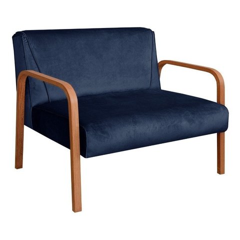 Sofá 2 Lugares Anita Namoradeira Braço Madeira - Suede Azul Marinho