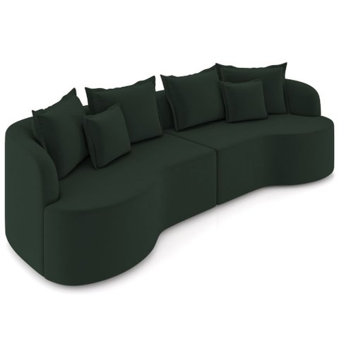 Sofá 3 Lugares Orgânico Sala de Estar Living 230cm Ekos K01 Veludo Verde - Lyam Decor