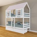 Ver imagem 1 de Beliche Casinha Bela com 2 Gavetas - Madeira Maciça Branco/rosa/verde | Housin