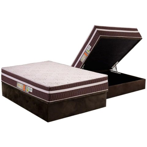 Cama Box Baú Casal: Colchão Ortopédico Polar D28 Orthoface Vip + Base Crc Suede Brown (138x188)