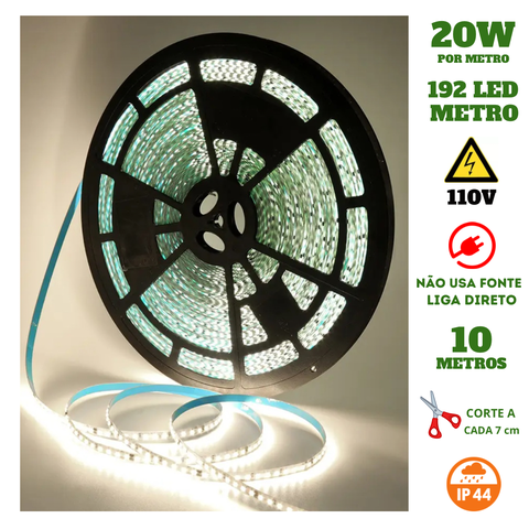 Fita 192 Led's 110v 10 Metros Ip44 3528 18w 4000k Liga Direto