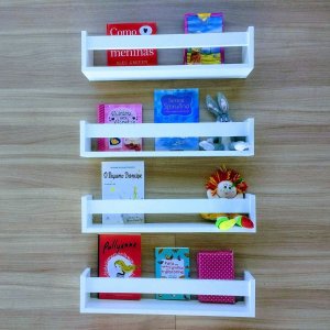 Kit 4 Prateleiras Revisteiro de Parede Infantil Nicho Organizador de Pelúcia Brinquedos Quarto de Cr