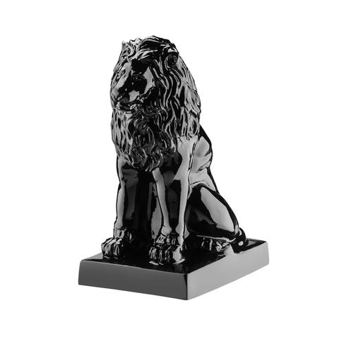 Escultura Leão Sentado com Base Luxo Decoração 30 Cm:preto Brilho