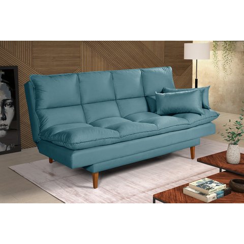 Sofá Cama Casal 3 Lugares Andorra Suede Azul Turquesa 362 Império Estofados