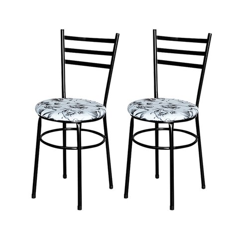 2 Cadeiras para Mesa Epoxi Preta Assento Floral:floral Branco