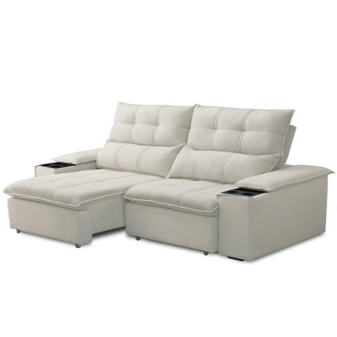 Sofá Retrátil Reclinável Living 210cm Ártico F04 Veludo Bege