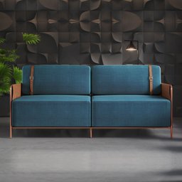 Sofá 3 Lugares 200cm Living M08 Mais Decor Cobre/linho Jeans Azul - 1