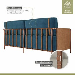Sofá 3 Lugares 200cm Living M08 Mais Decor Cobre/linho Jeans Azul - 6