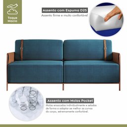 Sofá 3 Lugares 200cm Living M08 Mais Decor Cobre/linho Jeans Azul - 5