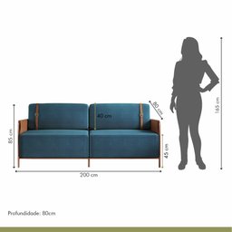 Sofá 3 Lugares 200cm Living M08 Mais Decor Cobre/linho Jeans Azul - 8