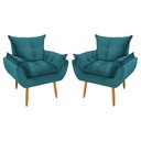 Ver imagem 1 de Kit 2 Poltronas Decorativa Opala Pés Palito Veludo Azul Tiffany Chamby Móveis