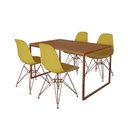 Ver imagem 2 de Mesa Industrial Base Ferro Cobre 137x90 Tampo Canela 4 Cadeiras Eiffel Ferro Cobre Assento Amarelo