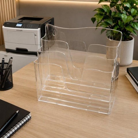 Organizador de Documentos Dello Triplo 3 Compartimentos Transparente
