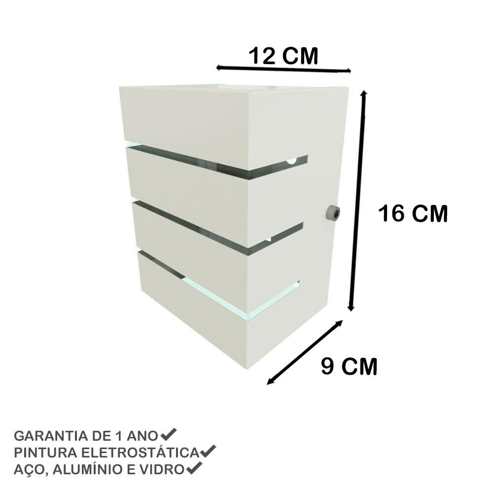 Kit 6 Arandelas Eco Retangular 3 Frisos 2 Focos Bivolt + 6 Lâmpadas E27 9W Mf130 - Mega Forte - 6
