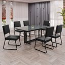 Ver imagem 1 de Conjunto Sala de Jantar Mesa 160x90cm Base Pérola Tampo MDF Laca com Vidro Napoli Preto/Grafite