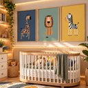 Ver imagem 2 de Kit 3 Quadros Infantil Animais Safari Quarto Bebê Menino Menina 40x60 Moldura Madeira NO2