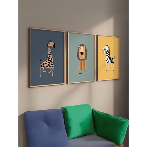 Kit 3 Quadros Decorativos Infantil Animais Safari No2