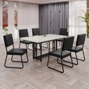Ver imagem 1 de Conjunto Sala de Jantar Mesa 160x90cm Base Pérola Tampo MDF Laca com Vidro Napoli Preto/Off White